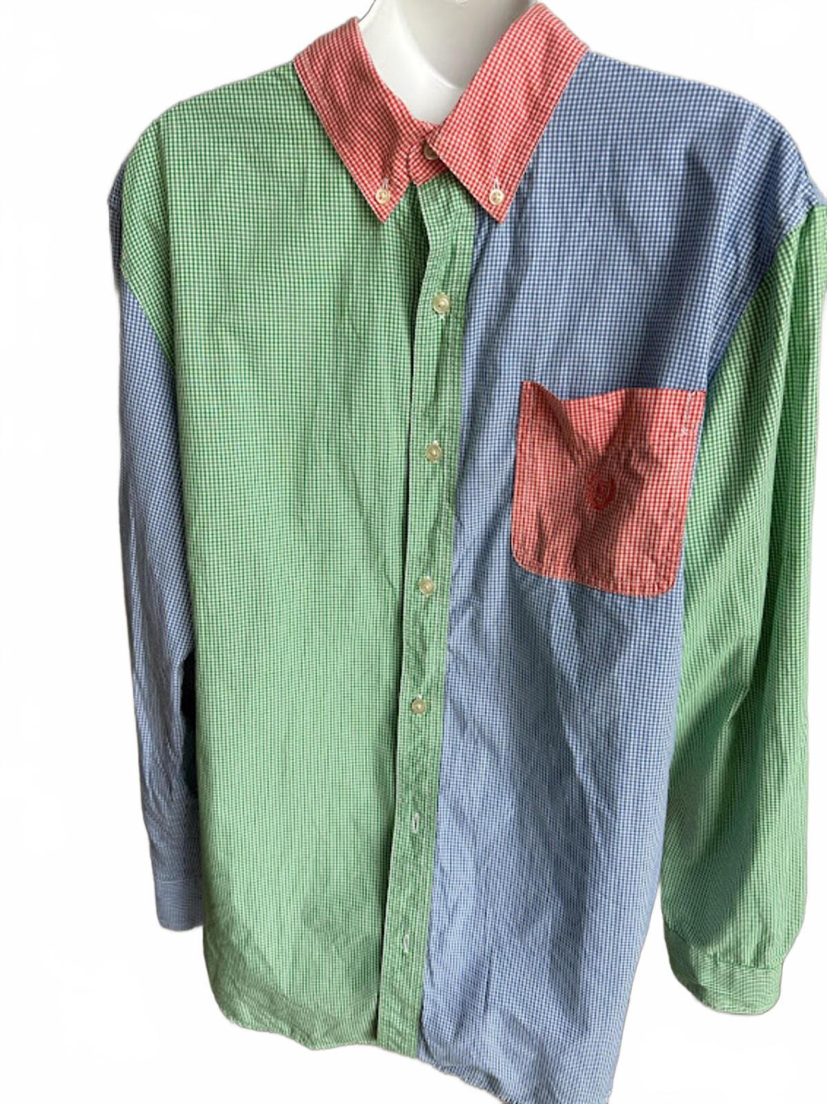 Chaps Colorblock Gingham Shirt L Patchwork