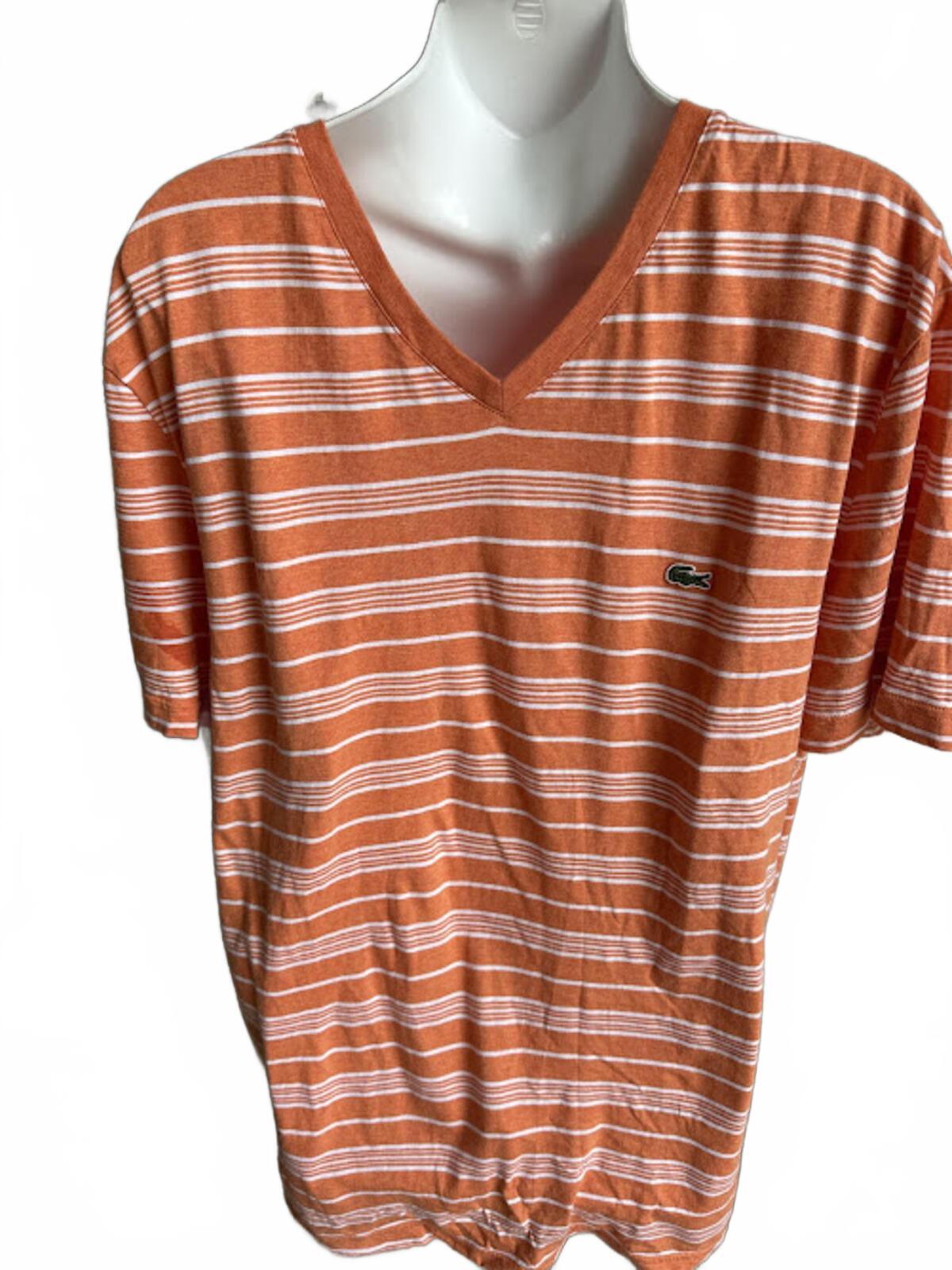 Lacoste Orange Stripe V-Neck Tee L