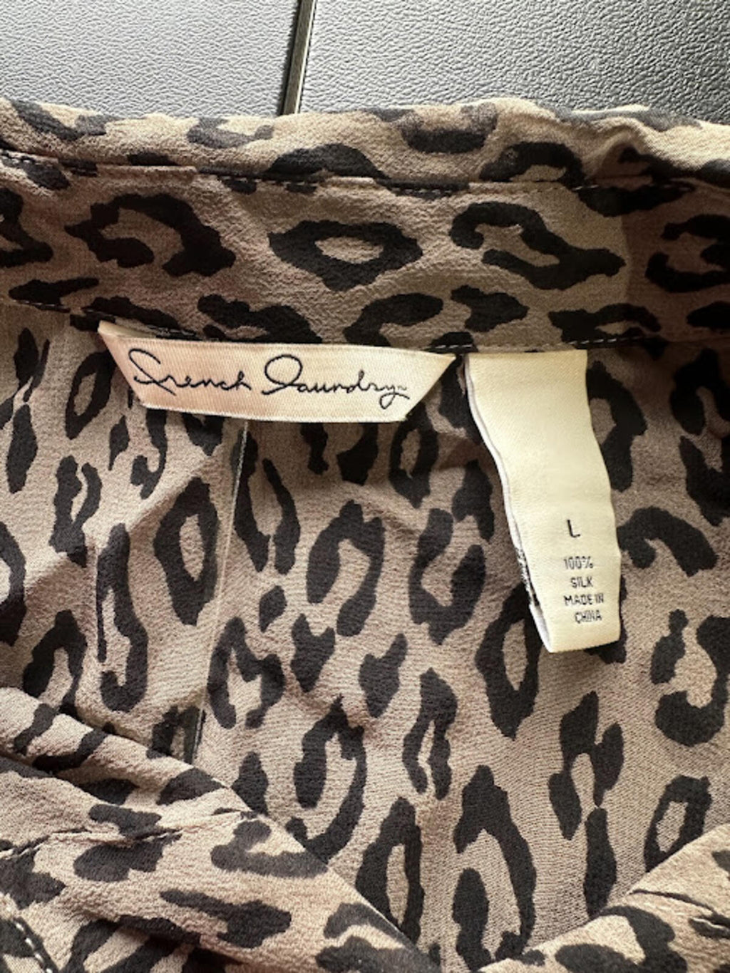 French Laundry Silk Leopard Blouse L