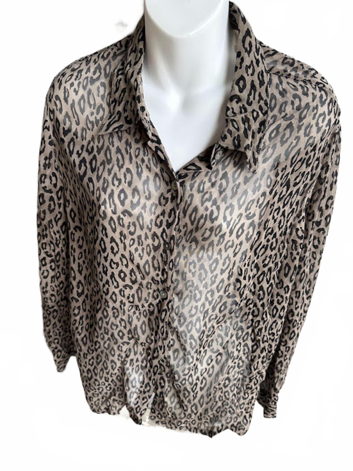 French Laundry Silk Leopard Blouse L