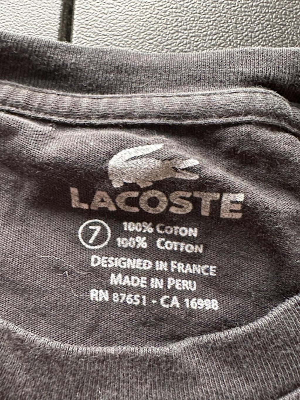 Lacoste Black Tee Croc Logo Size 7 XL