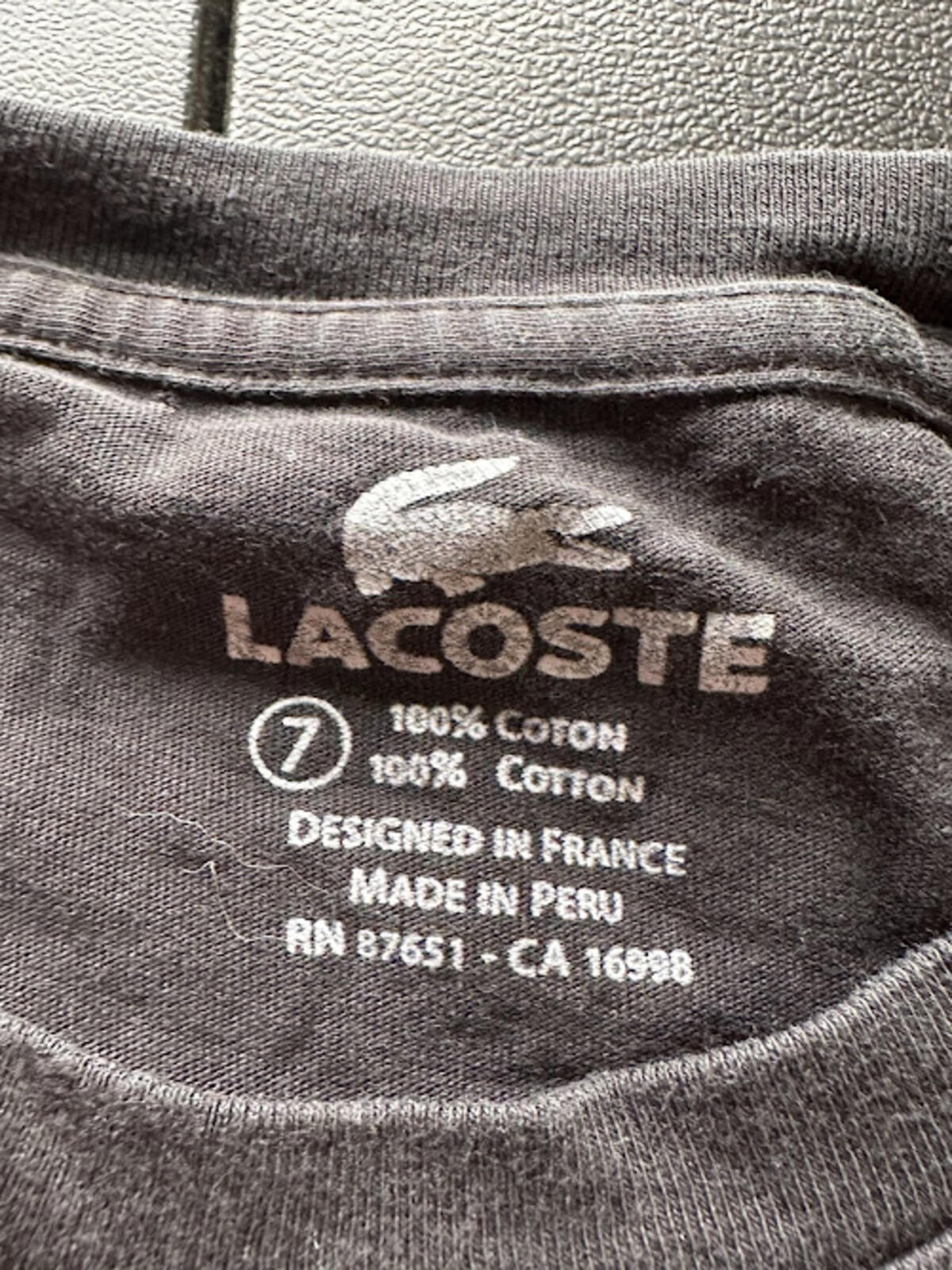 Lacoste Black Tee Croc Logo Size 7 XL