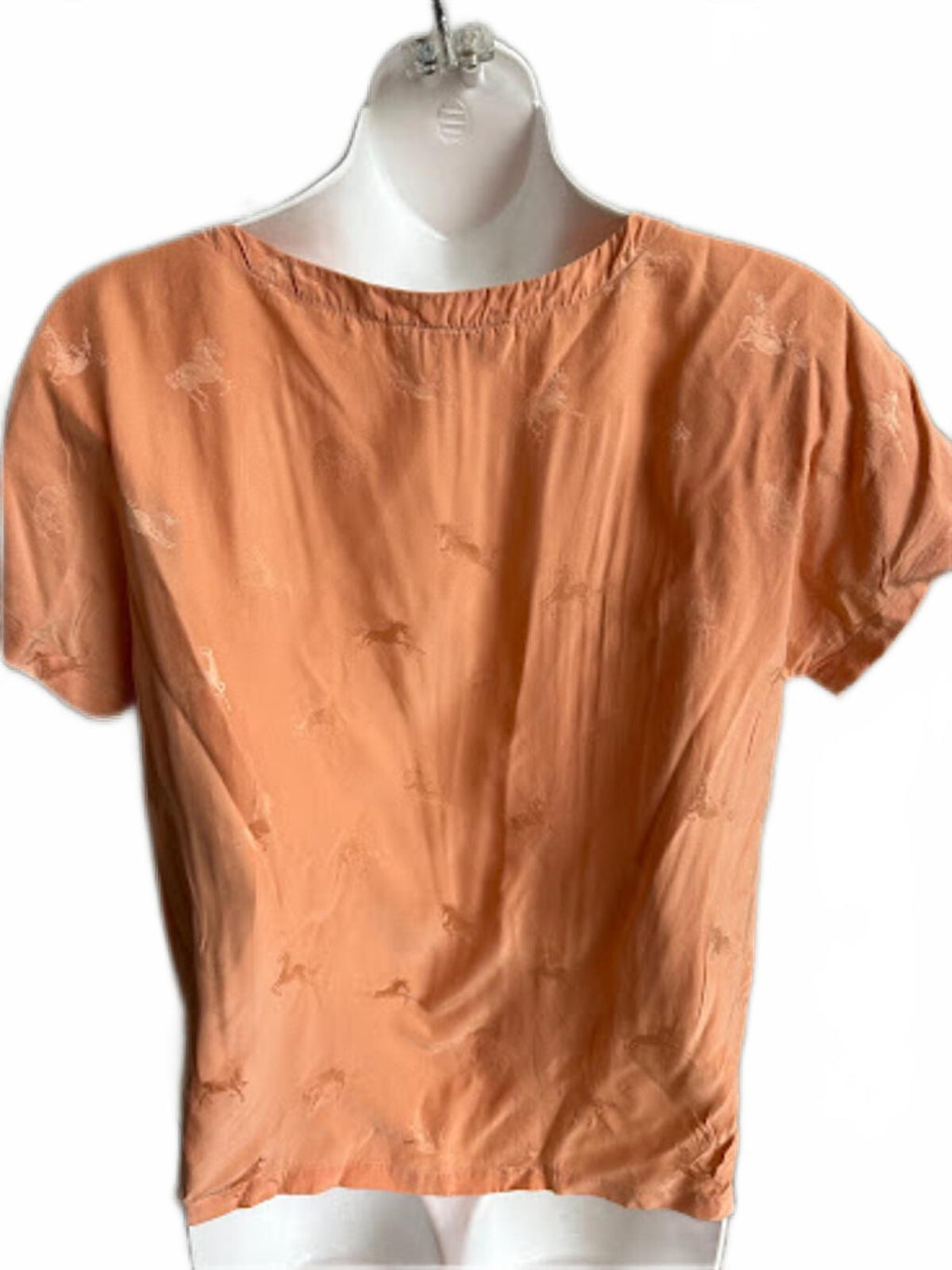 The Birds Silk Blouse Horse Print Peach M