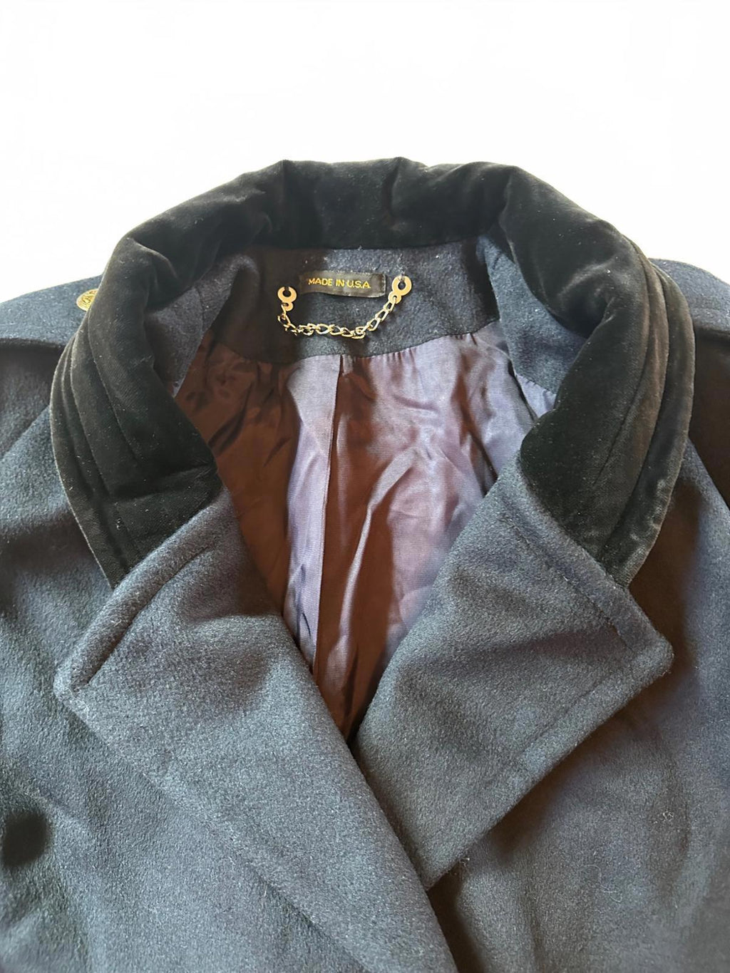 Vintage USA Made Navy Wool Double-Breasted Coat  XL