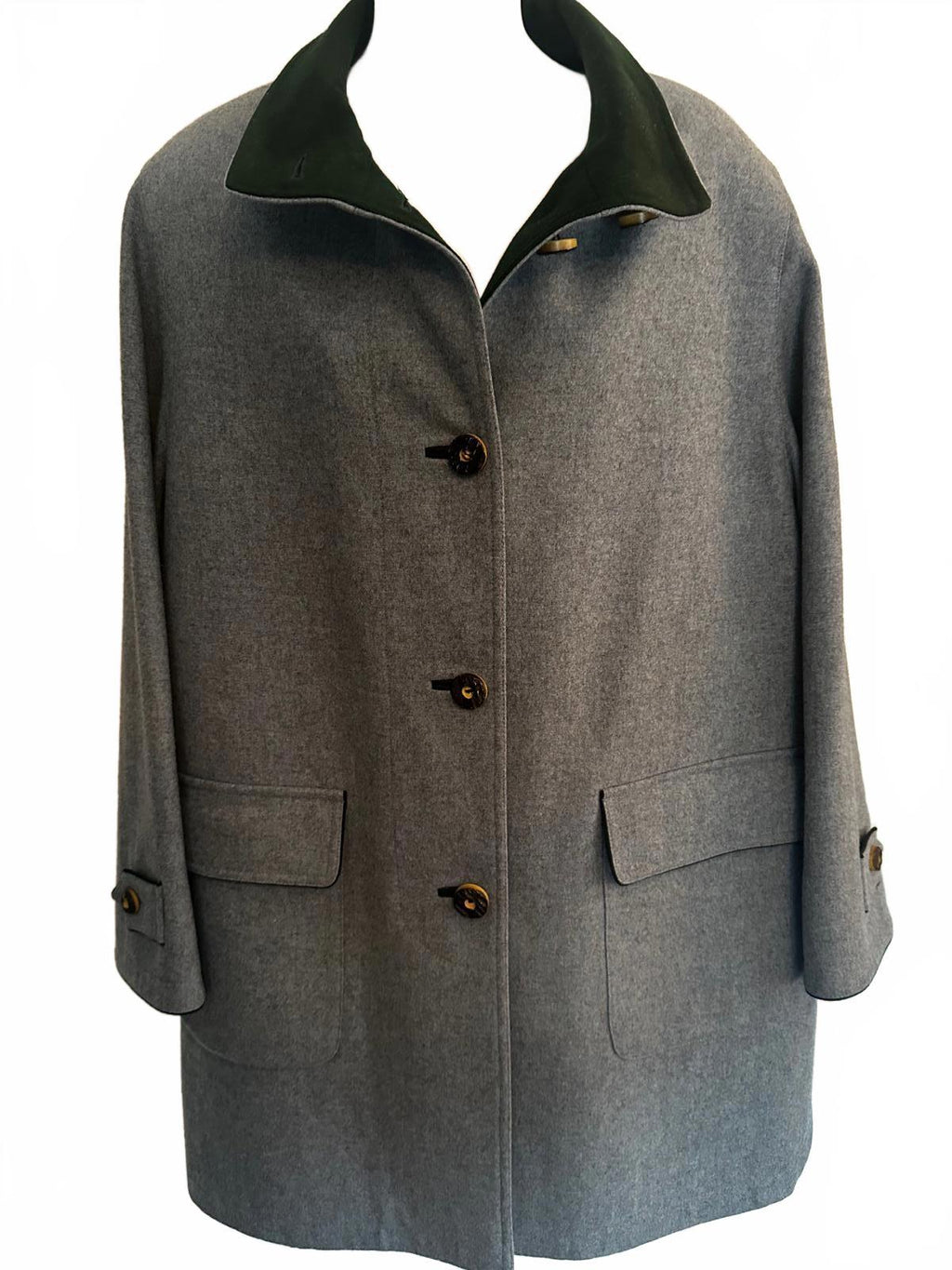 Bauer Classic Grey Wool Coat Green Collar Sz 40