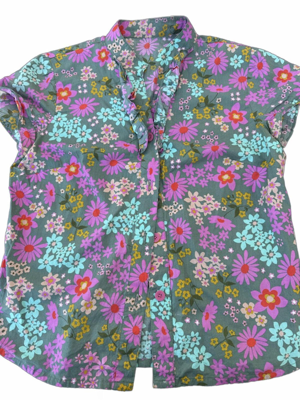 Vintage 60s Floral Cotton Mod Blouse