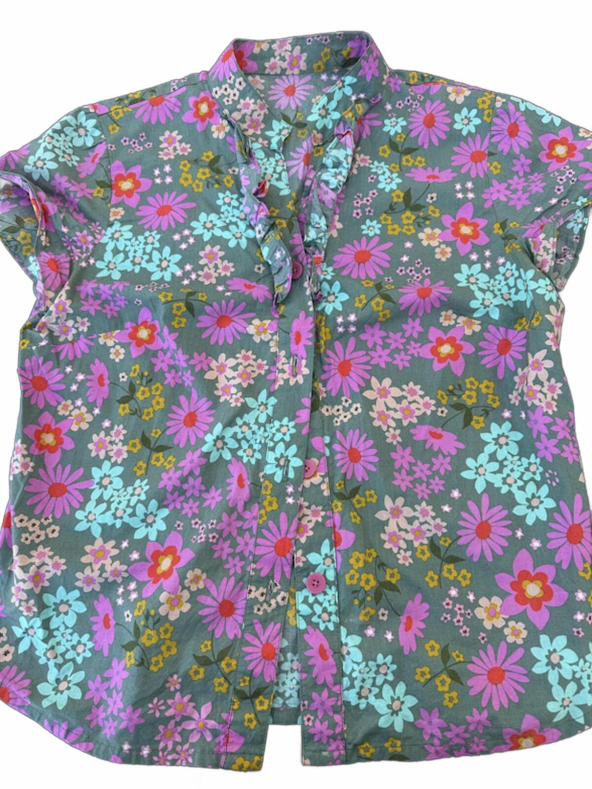 Vintage 60s Floral Cotton Mod Blouse