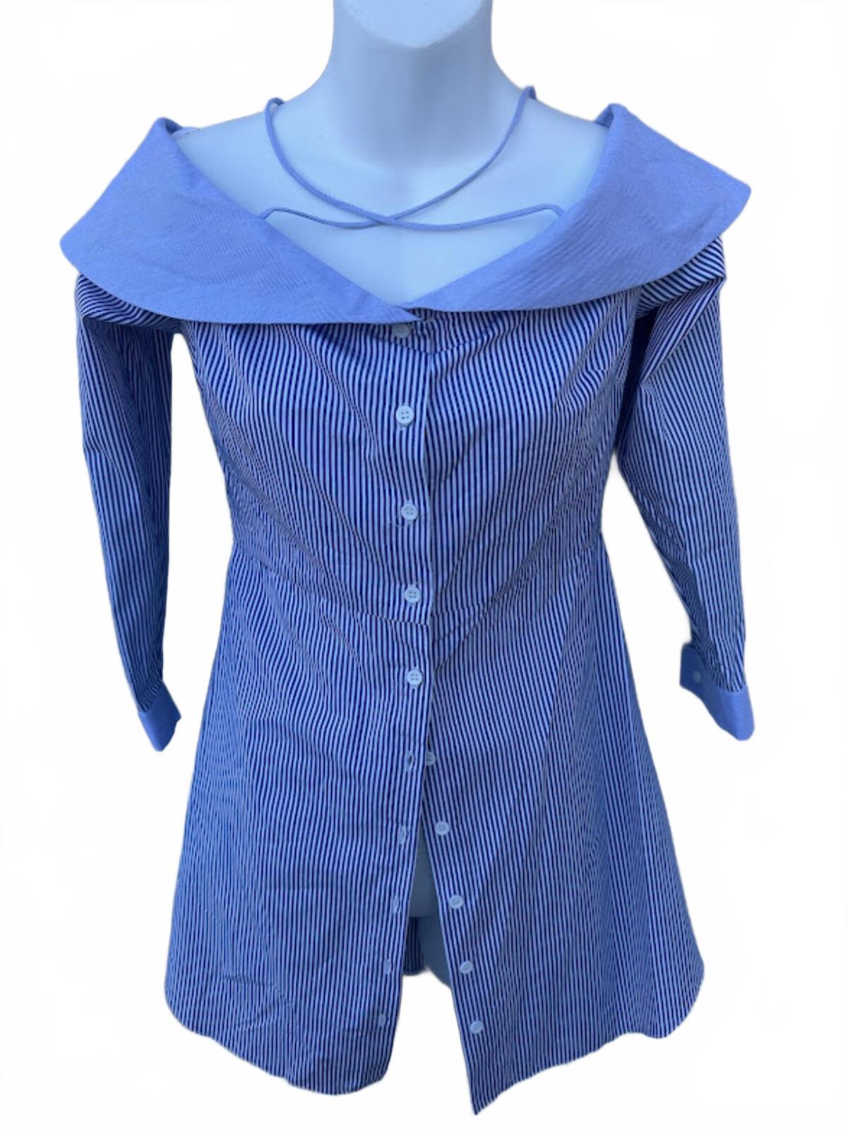 Topshop Blue Stripe Cold Shoulder Dress