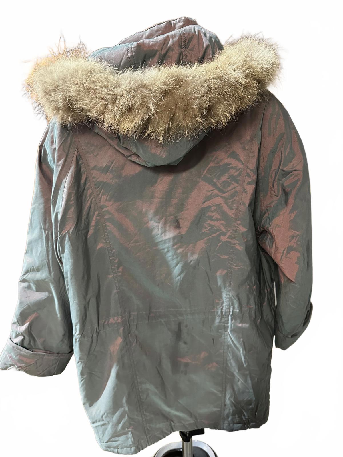 London Fog Women’s Fur Trim Parka Jacket Sz S Grey