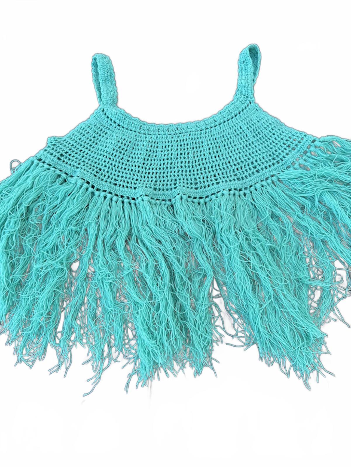 Turquoise Crochet Fringe Festival Top