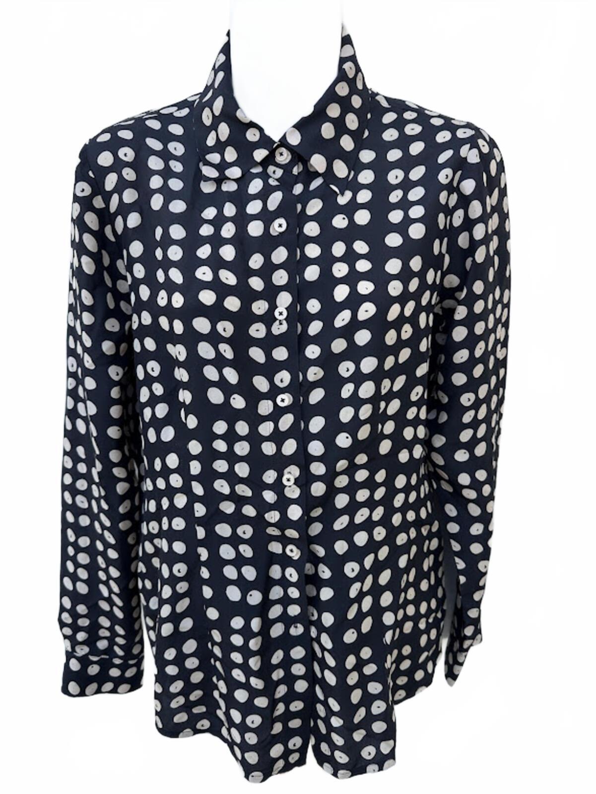 CAbi Silk Polka Dot Button Blouse Small