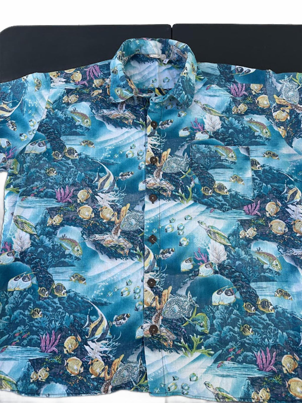Vintage Ocean Reef Fish Print Hawaiian Shirt XL