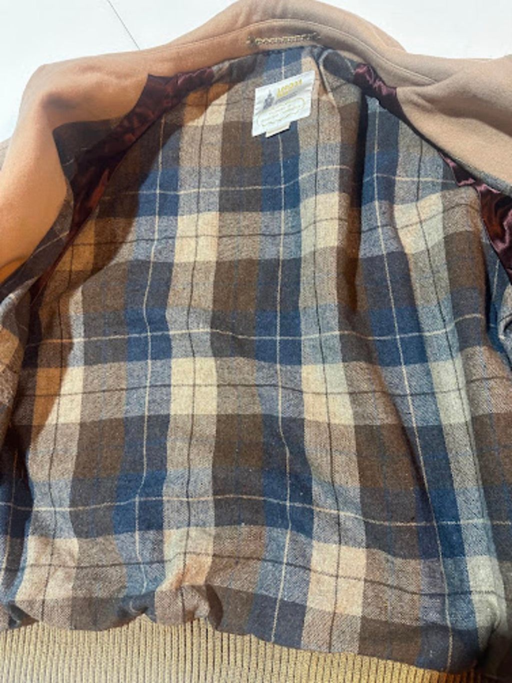 Vintage London Fog Tan Wool Jacket Plaid Lined 44R