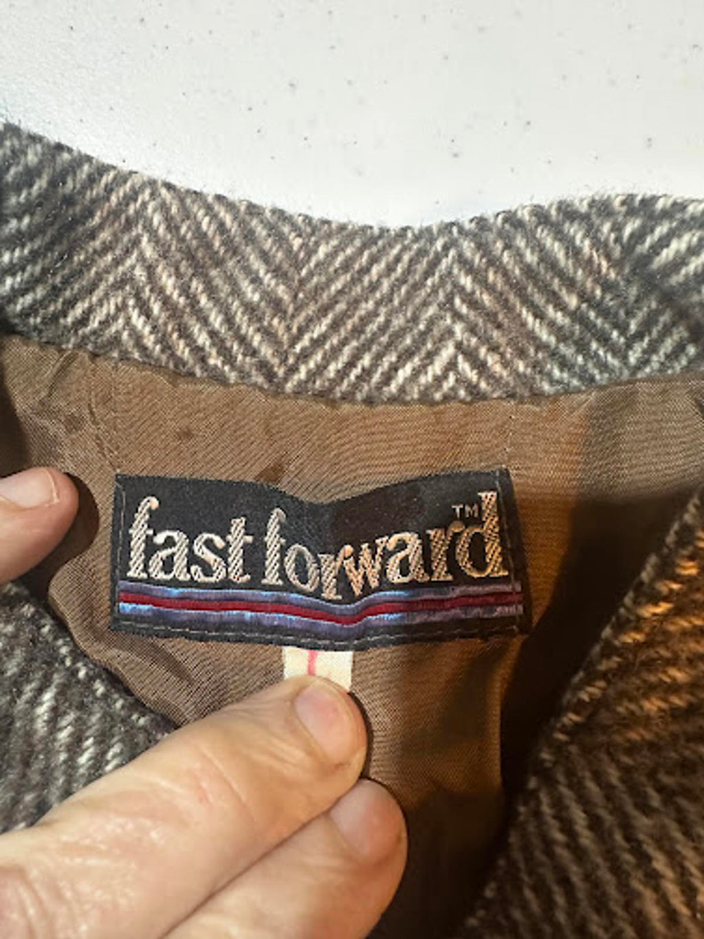 Fast Forward Herringbone Tweed Zip Jacket Wool Blend L