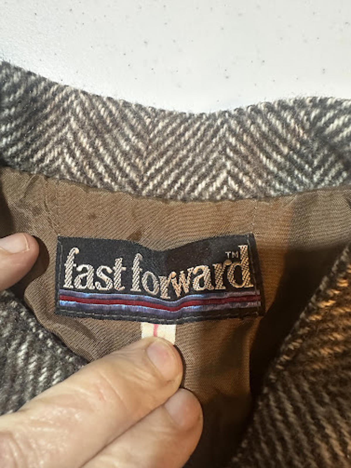 Fast Forward Herringbone Tweed Zip Jacket Wool Blend L
