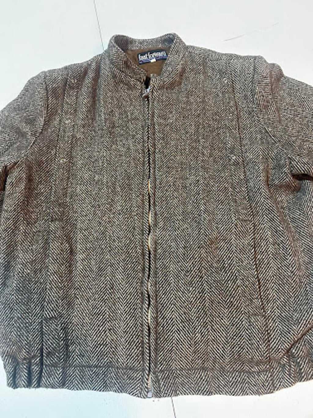 Fast Forward Herringbone Tweed Zip Jacket Wool Blend L