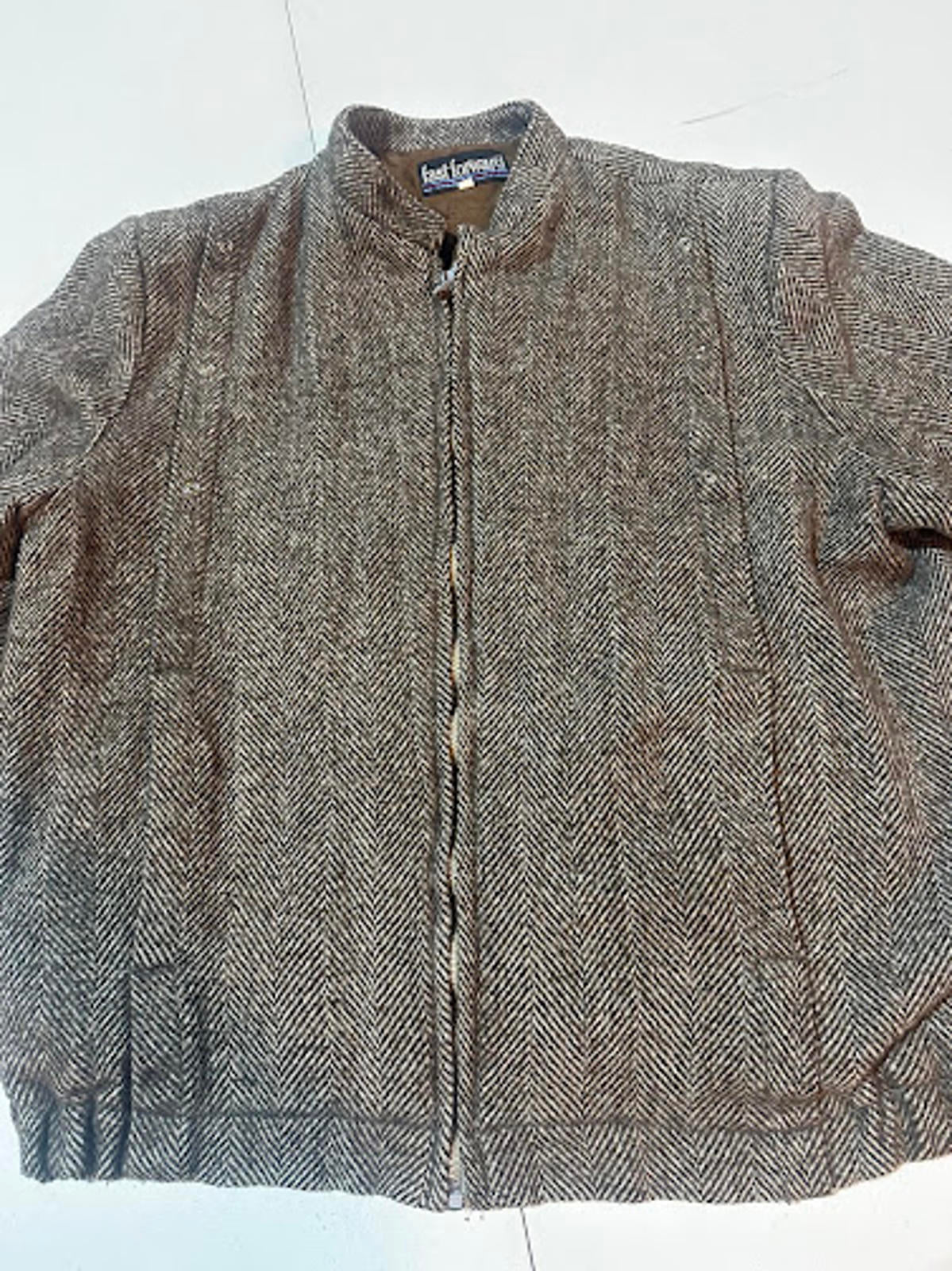 Fast Forward Herringbone Tweed Zip Jacket Wool Blend L