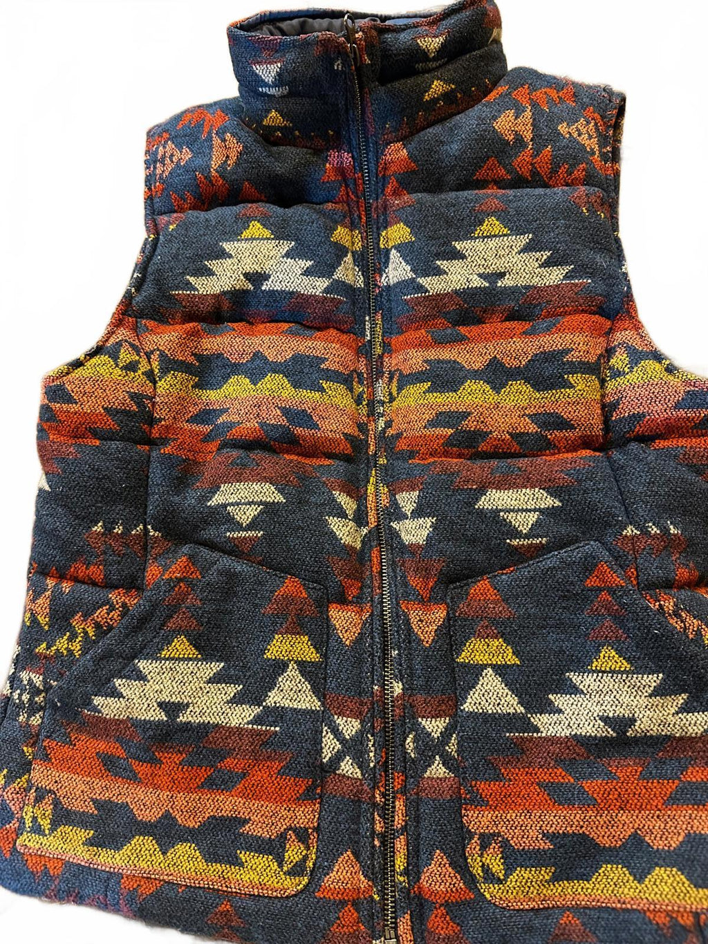 American Eagle Aztec Southwestern Puffer Vest Blue Red Small