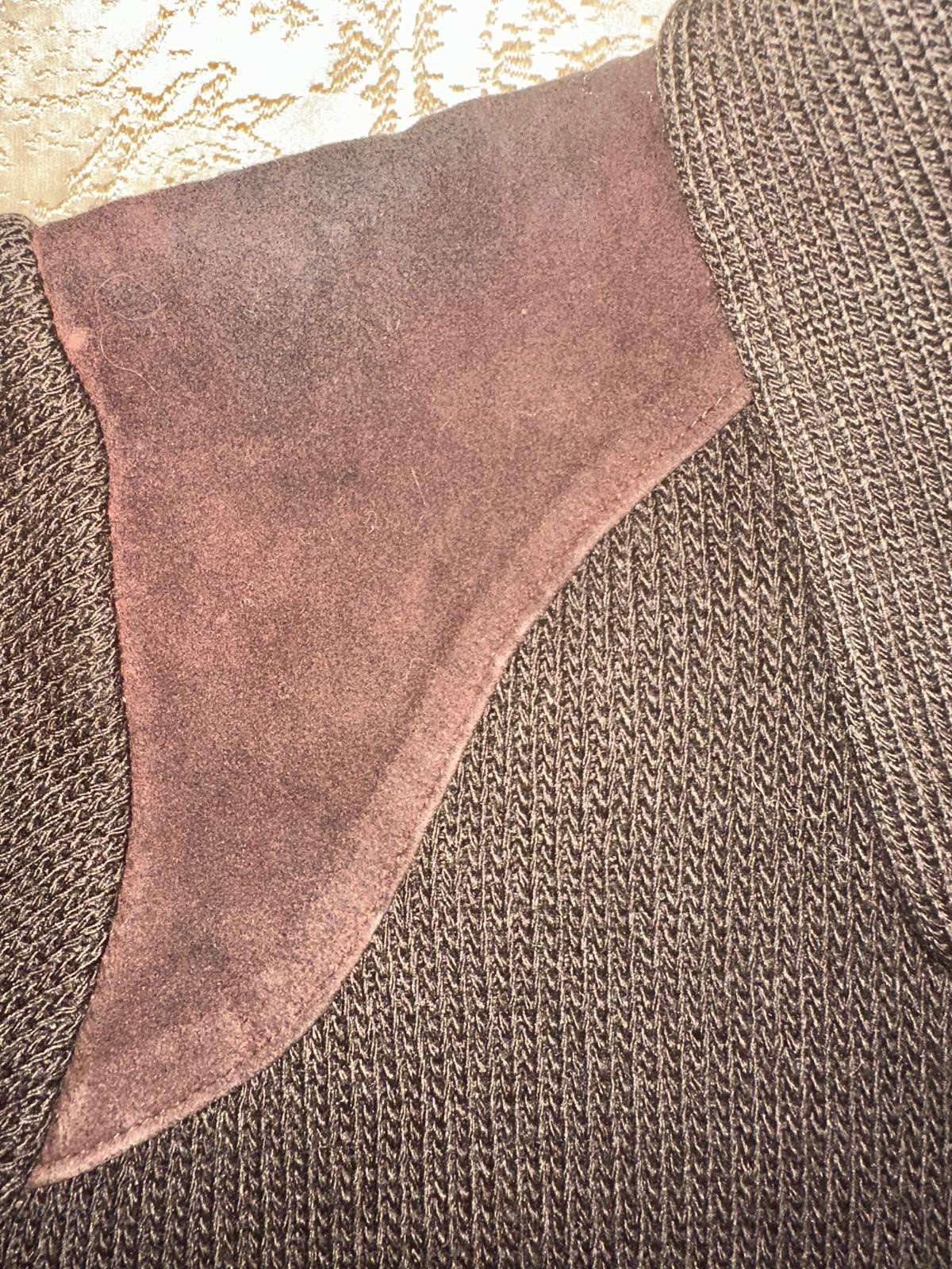 Brown Knit Zip Jacket w/ Suede Accents • Marek Aglificio
