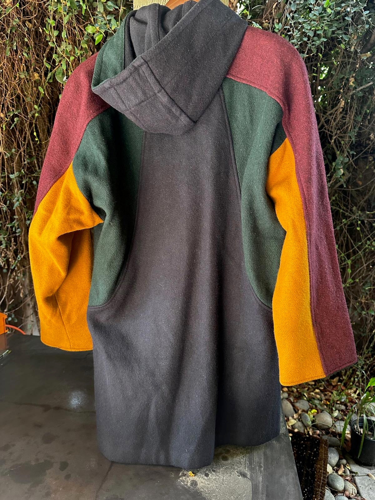 Vintage Braetan USA Made Colorblock Wool Coat Hooded 80s 90s Oversized M