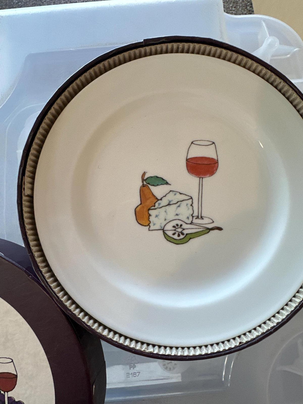 Wine and Cheese Theme Ceramic Plates – Set of 4 – Vineyard Decor – Gift Box Included