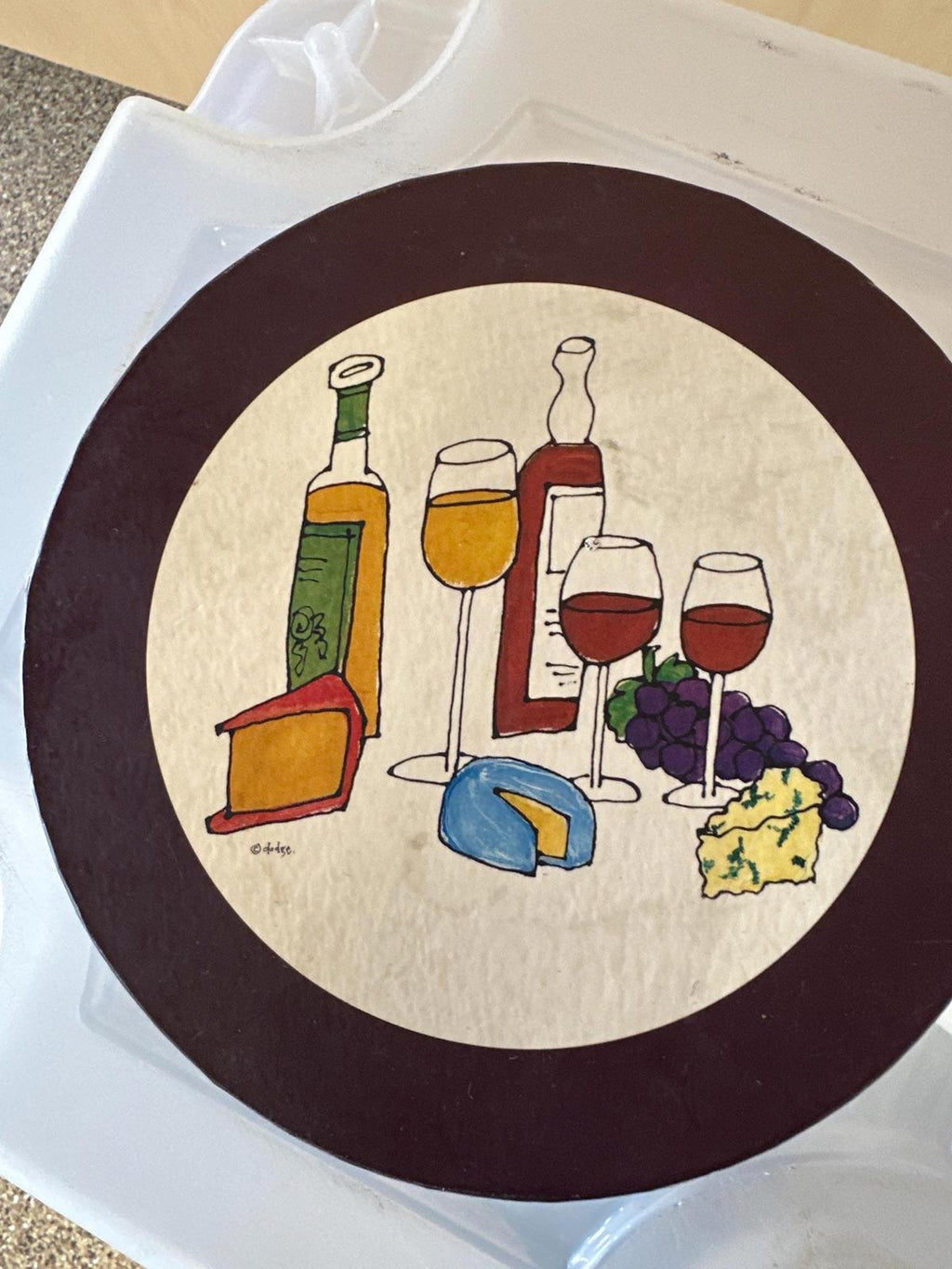 Wine and Cheese Theme Ceramic Plates – Set of 4 – Vineyard Decor – Gift Box Included