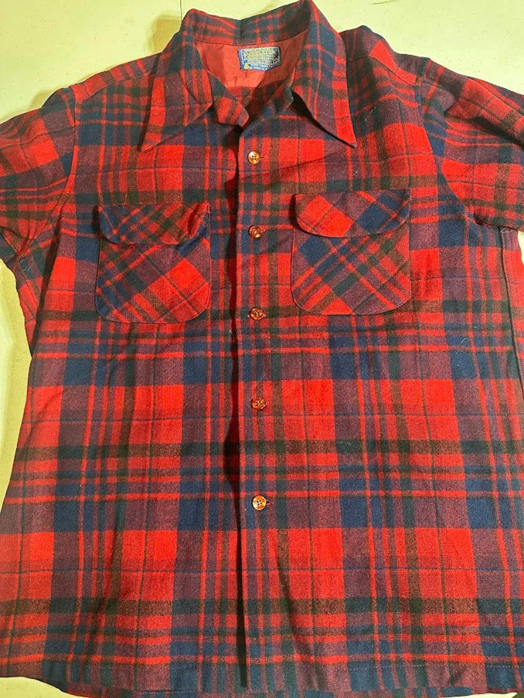 Vintage Pendleton Red Plaid Wool Board Shirt USA L