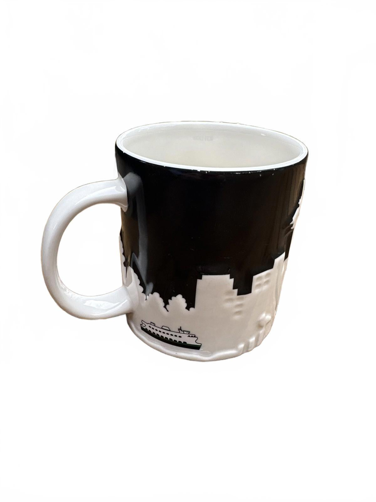 Starbucks Seattle Collector Series 3D Relief Black White Skyline 2012 16 oz Mug