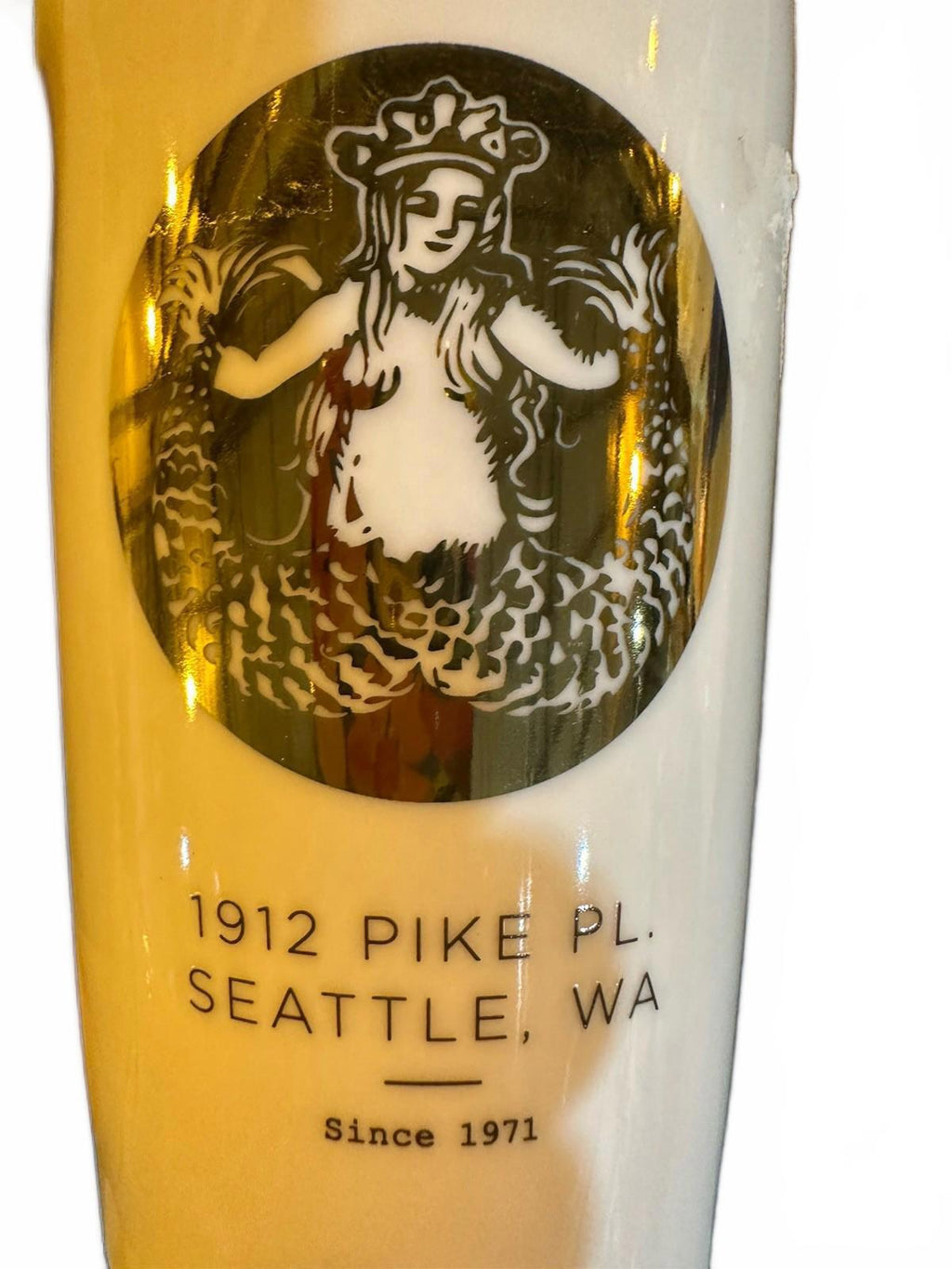 Starbucks 2015 Double Wall Travel Mug Ceramic Lid Gold Siren Pike Place Rare