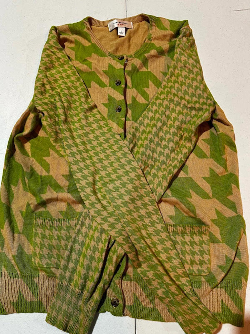 Isaac Mizrahi Houndstooth Graphic Knit Cardigan L