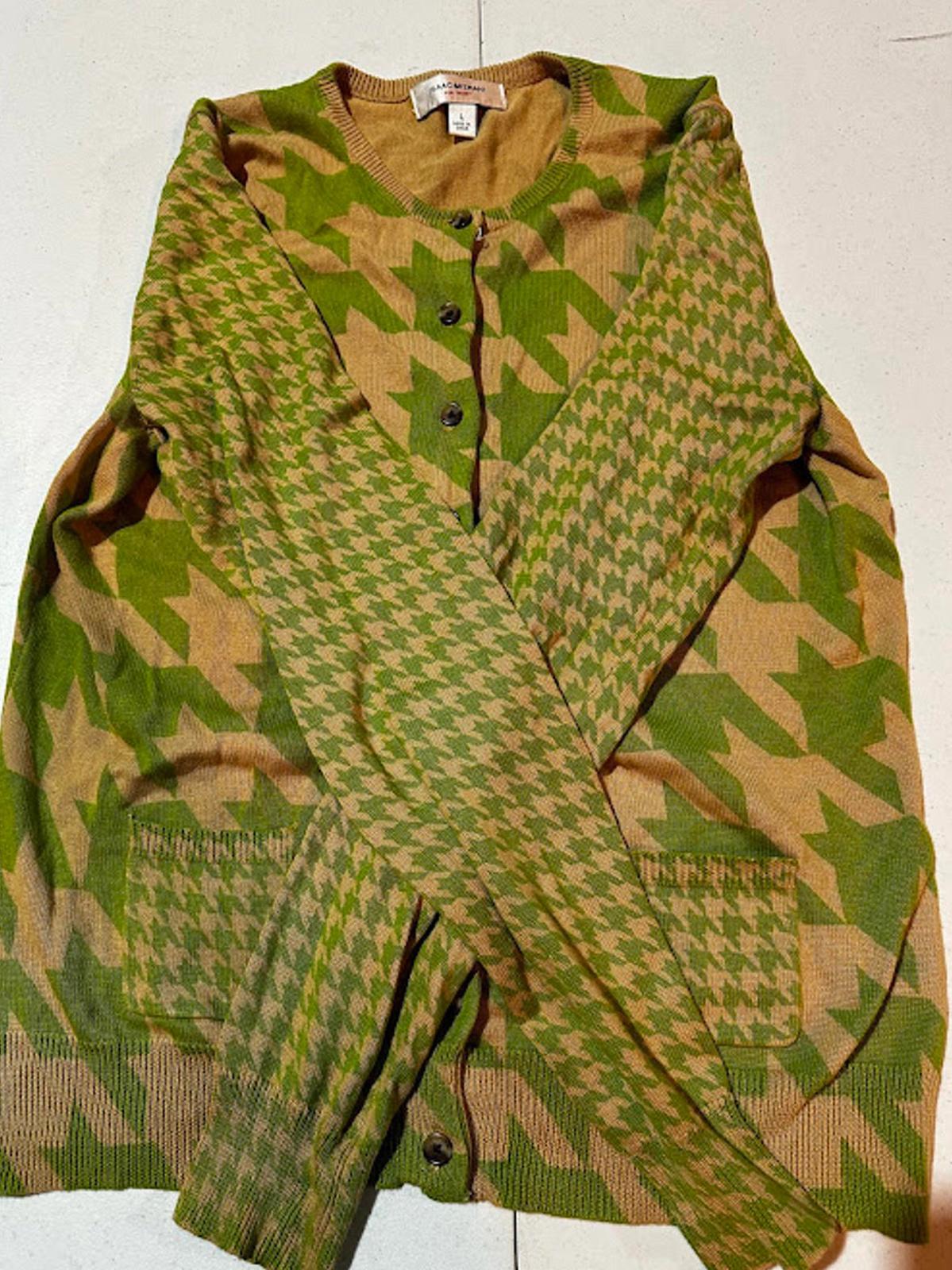 Isaac Mizrahi Houndstooth Graphic Knit Cardigan L