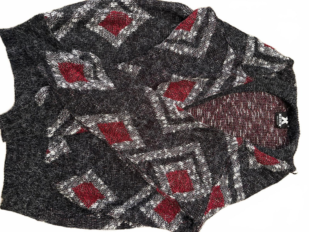 Vintage XSTATX USA Black Geo Knit Cardigan XXL