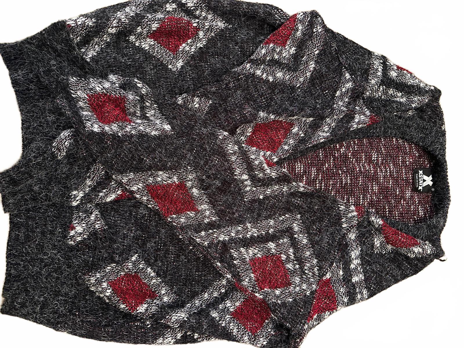 Vintage XSTATX USA Black Geo Knit Cardigan XXL