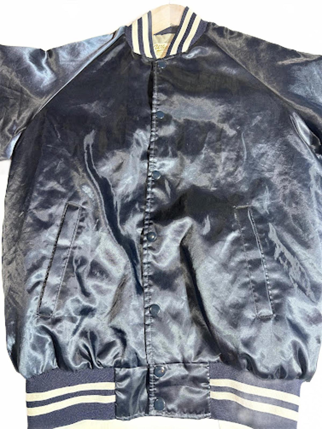 Vintage Whang Satin Varsity Bomber Jacket Navy Blue