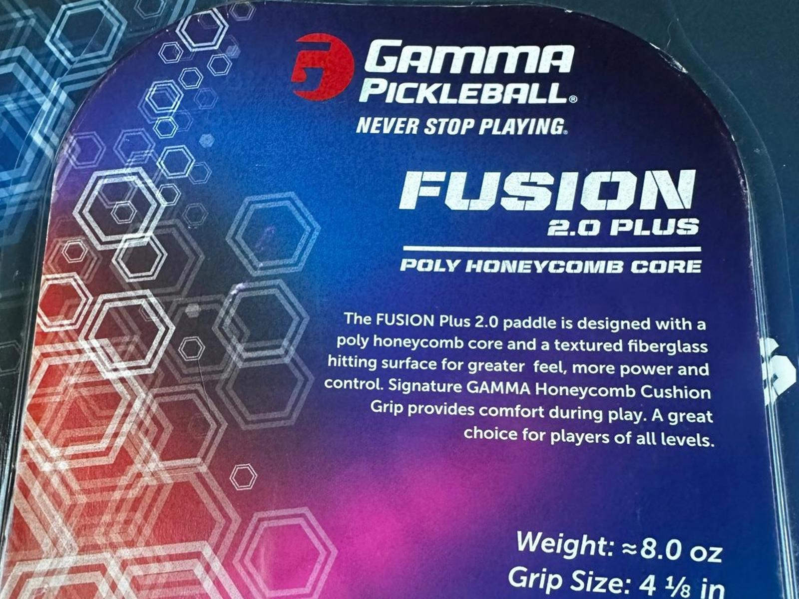 Gamma Fusion 2.0 Plus Pickleball Paddle Poly Honeycomb Core 8.0 oz USAPA Approve