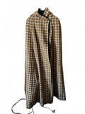 Vintage Brown Plaid Wool Full-Length Cape Coat Lined