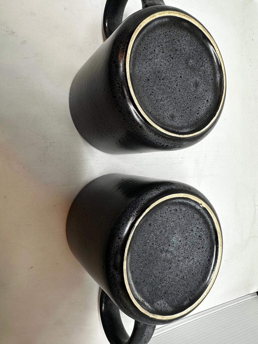 Vintage Black Speckled Stoneware Mugs –Set of 2 Heavyweight 1970s Ceramic Cups