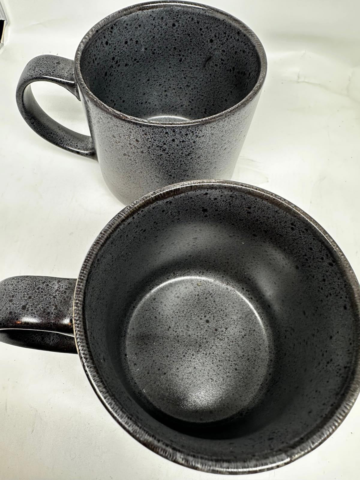 Vintage Black Speckled Stoneware Mugs –Set of 2 Heavyweight 1970s Ceramic Cups