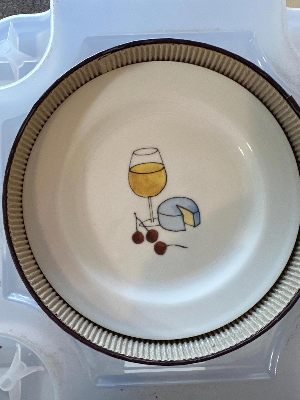 Wine and Cheese Theme Ceramic Plates – Set of 4 – Vineyard Decor – Gift Box Included