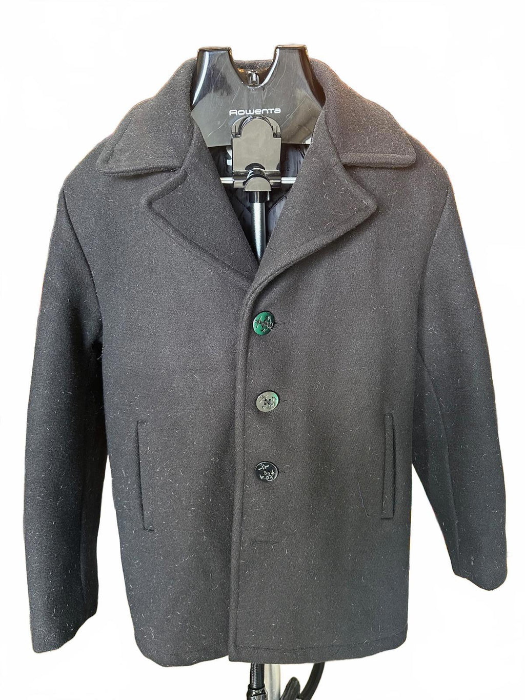 Schott NYC Black Wool Pea Coat Made in Canada Sz S