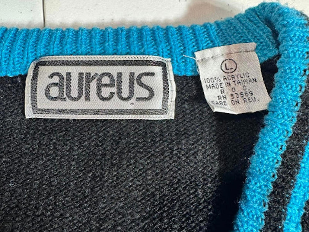 Vintage Aureus Argyle V Neck Sweater Blue Black