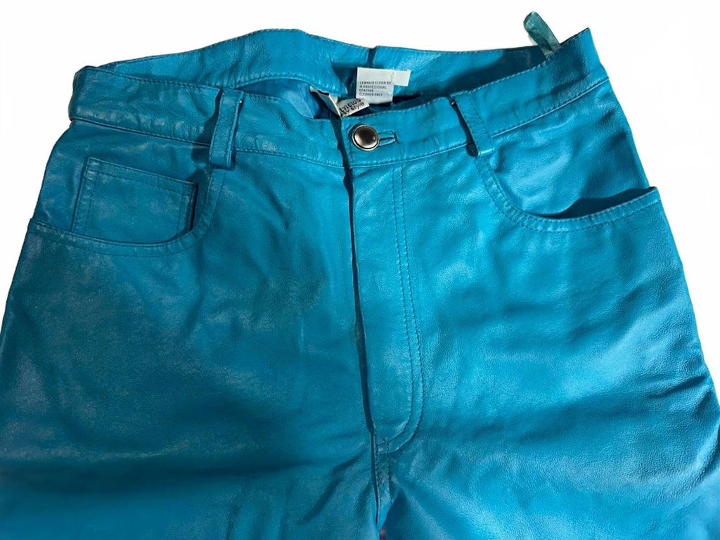 Vintage Teal Leather High Rise Pants Straight Leg 28W
