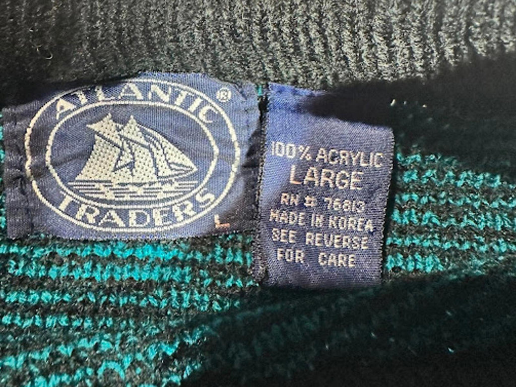 Vintage Atlantic Traders Geometric Knit Sweater Teal Black
