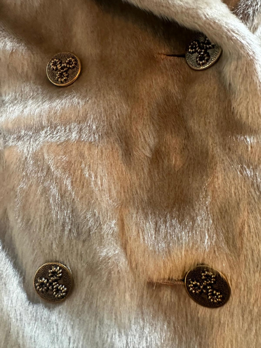 Vintage Beige Fur Coat Double-Breasted 26.5″ Length