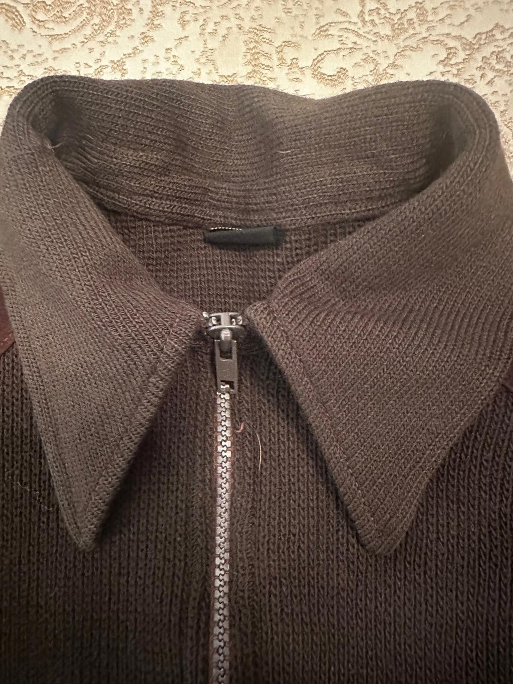 Brown Knit Zip Jacket w/ Suede Accents • Marek Aglificio