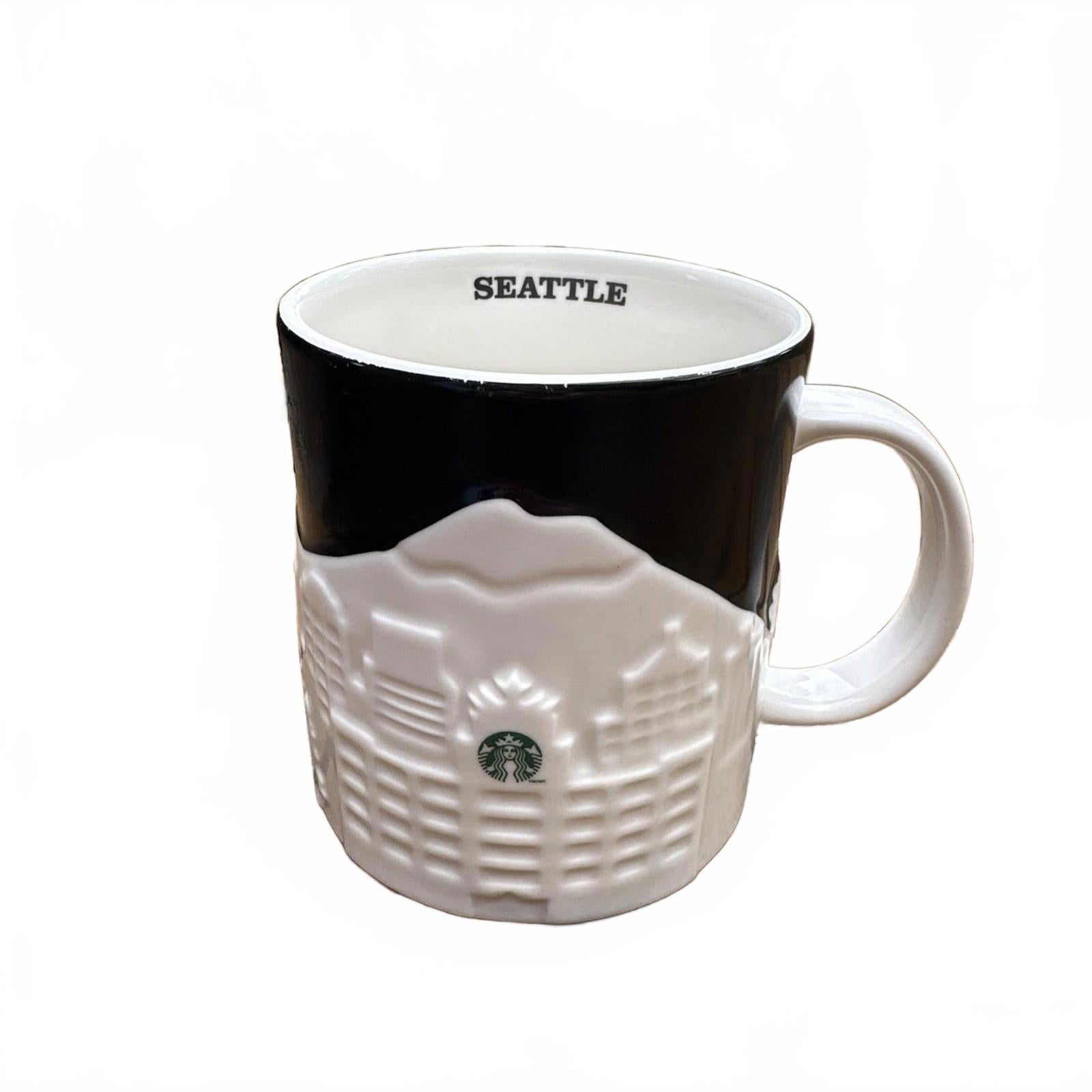 Starbucks Seattle Collector Series 3D Relief Black White Skyline 2012 16 oz Mug