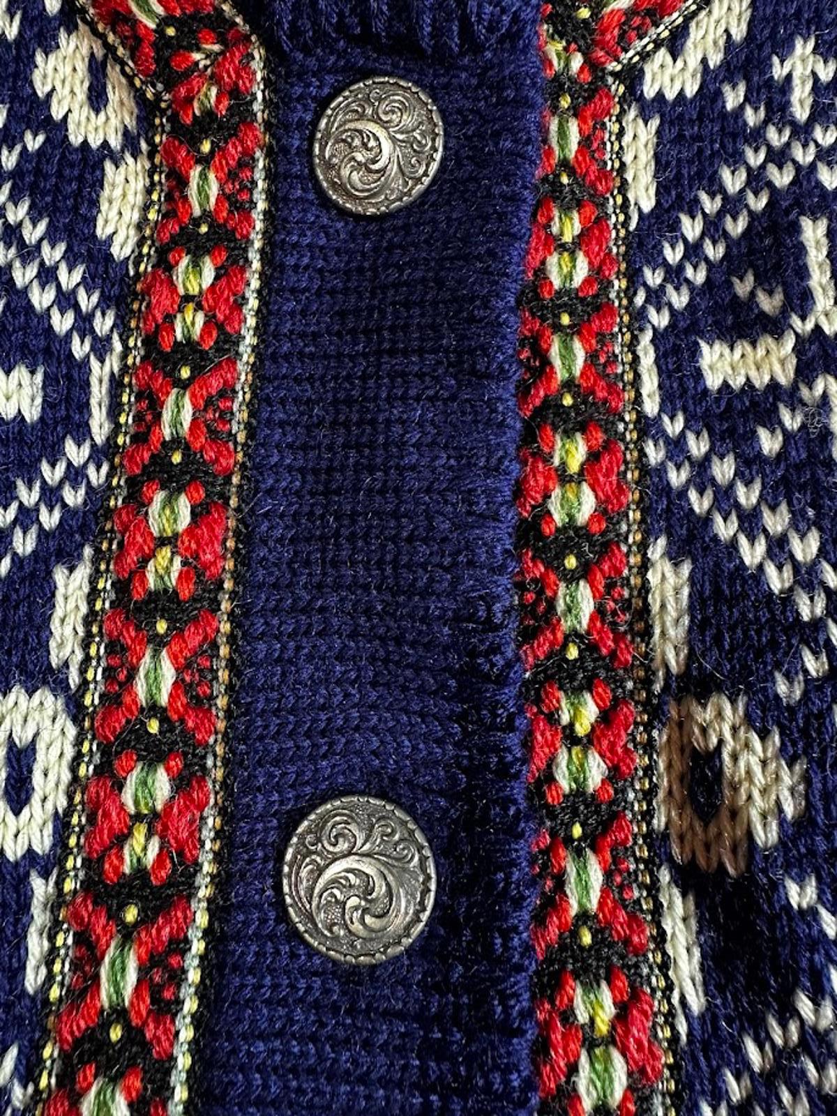 Vintage Norwegian Wool Cardigan Pewter Buttons Nordic Knit