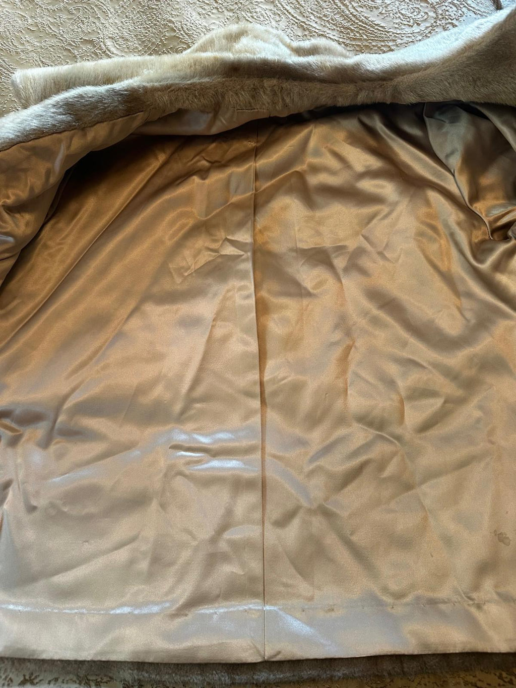 Vintage Beige Fur Coat Double-Breasted 26.5″ Length