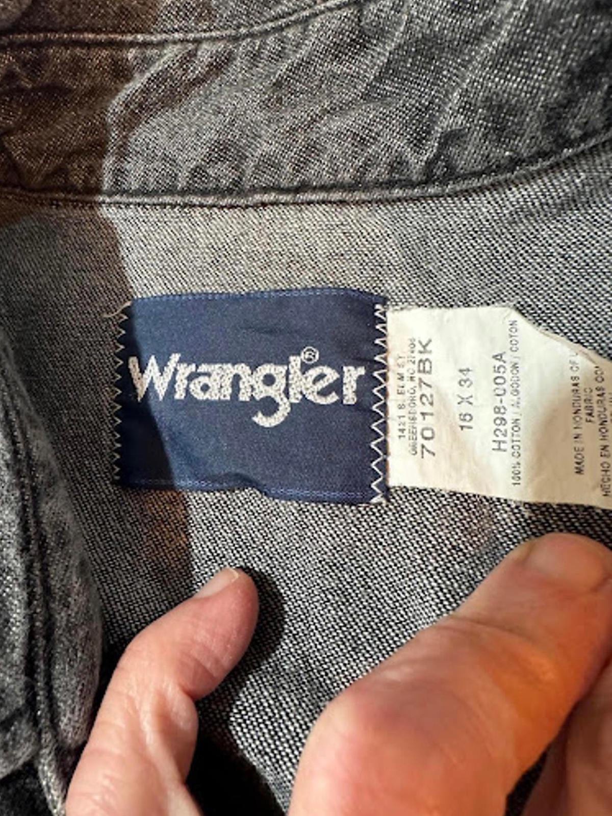 Wrangler Black Denim Western Snap Shirt Men M-L