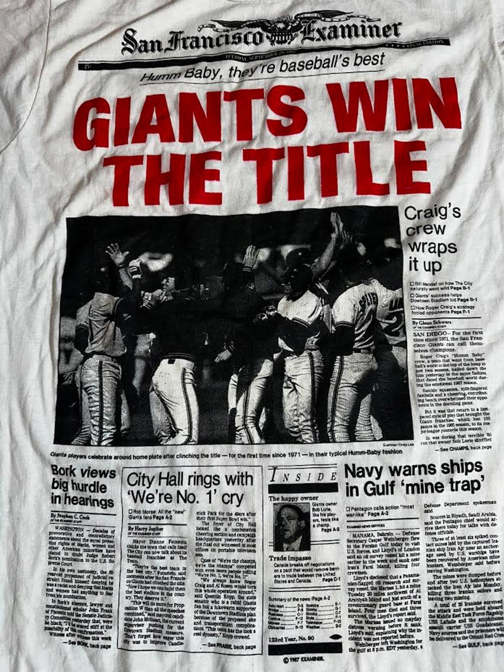 Vintage 1989 SF Giants “Win the Title” Tee Screen Stars